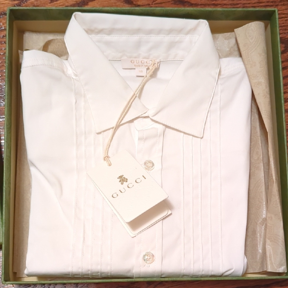 Gucci Boy's Elegant White Tuxedo Dress Shirt